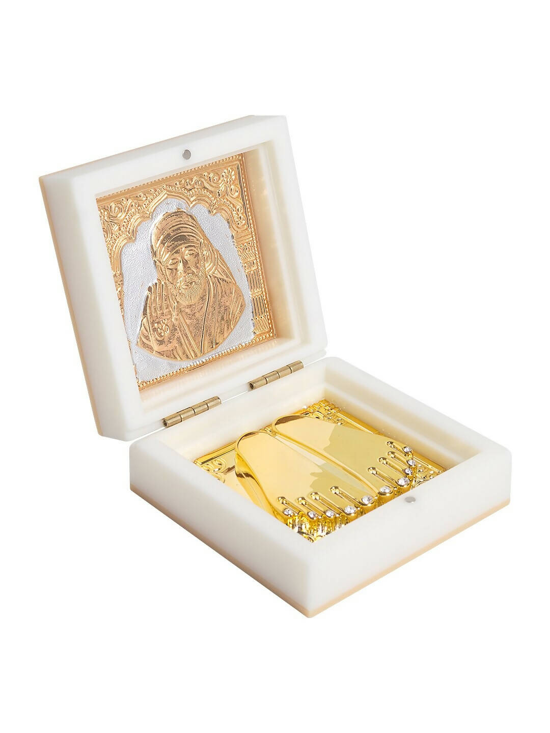 Golden Peacock White 24 Ct Gold Polished White SaiBaba Wood Prayer Box