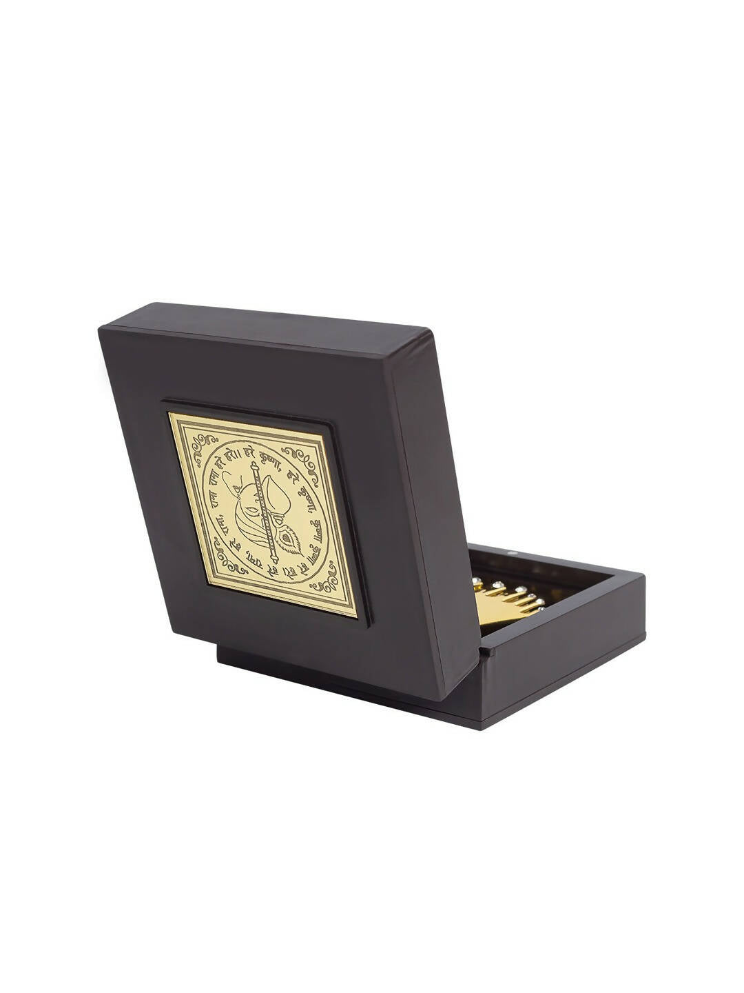Golden Peacock Black 24 Ct Gold Polished Radha Krishna Wooden Prayer Box