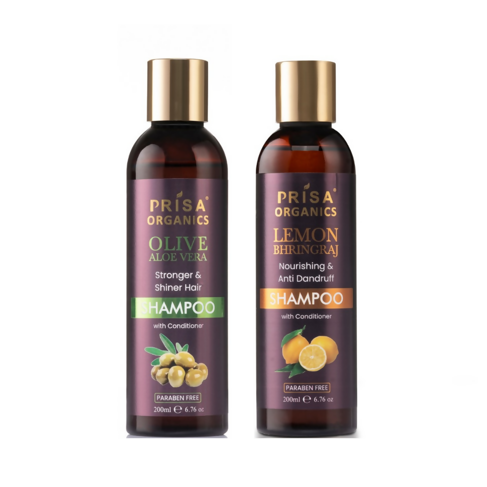 Prisa Organics Olive and Aloe Vera Shampoo and Lemon & Bhringraj Shampoo Combo