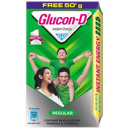 Glucon-D Instant Energy Health Drink - Regular Plain Glucose Powder | Instant Energy & Immunity Recharge With Vitamin C & Calcium
