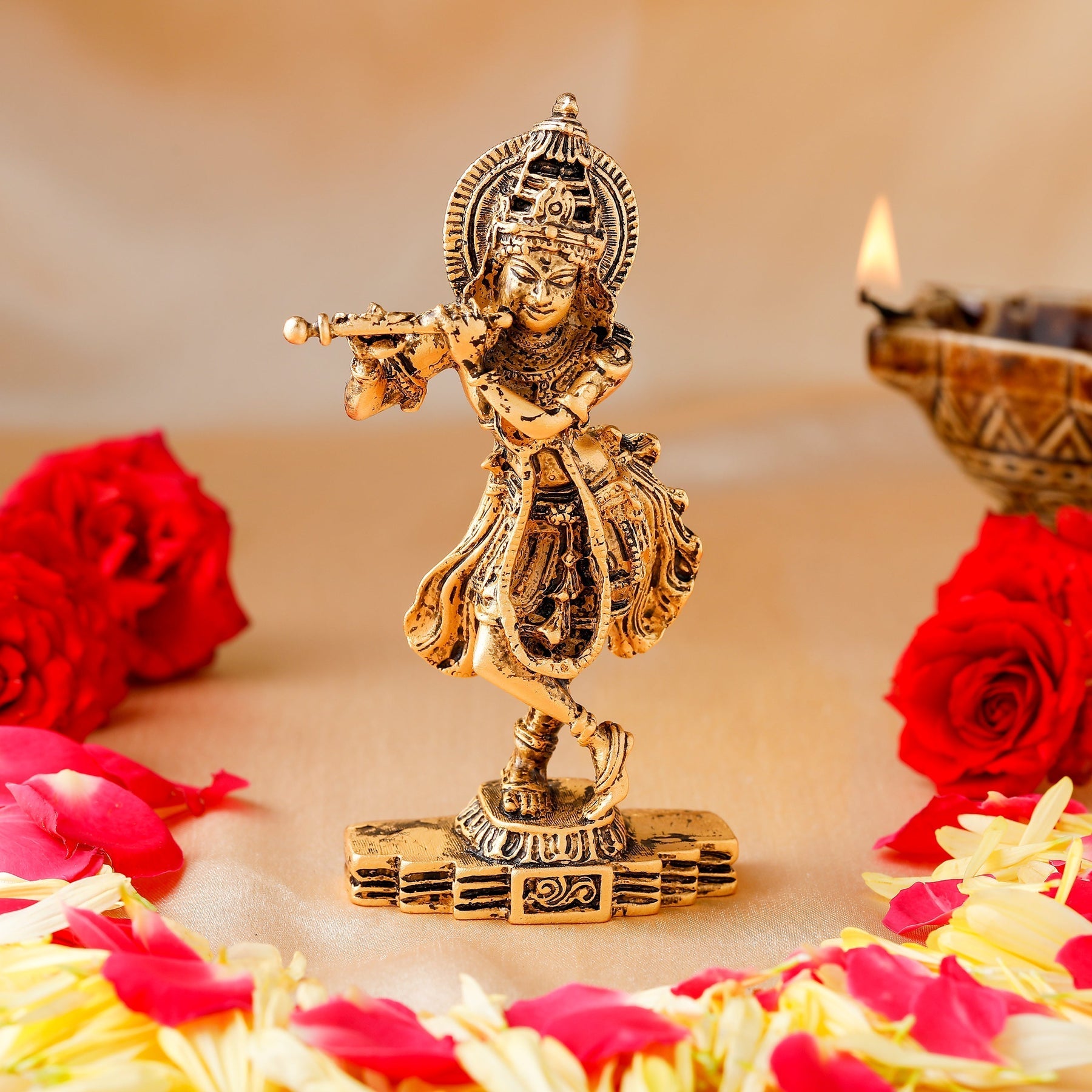 Buy Estele Gold-Polished Sri Krishna Idol for Pooja/Car decor