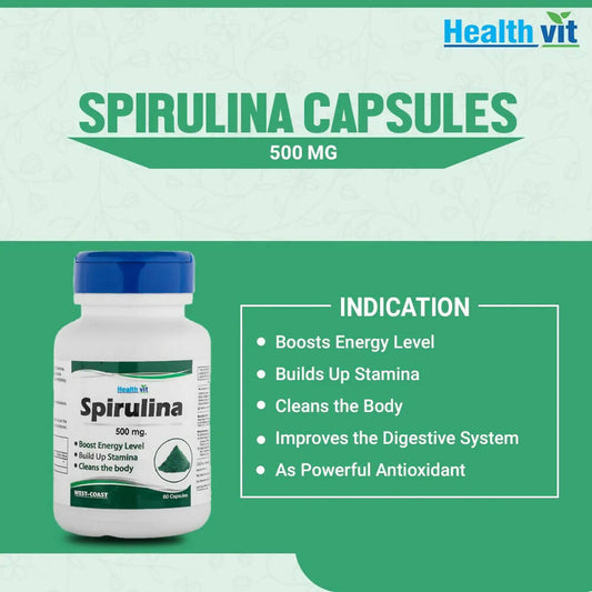 Buy Healthvit Spirulina Capsules from DrMediCart, Ship from India to USA