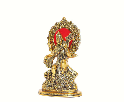 KridayKraft Gold-Polished Maa Saraswati Metal Statue