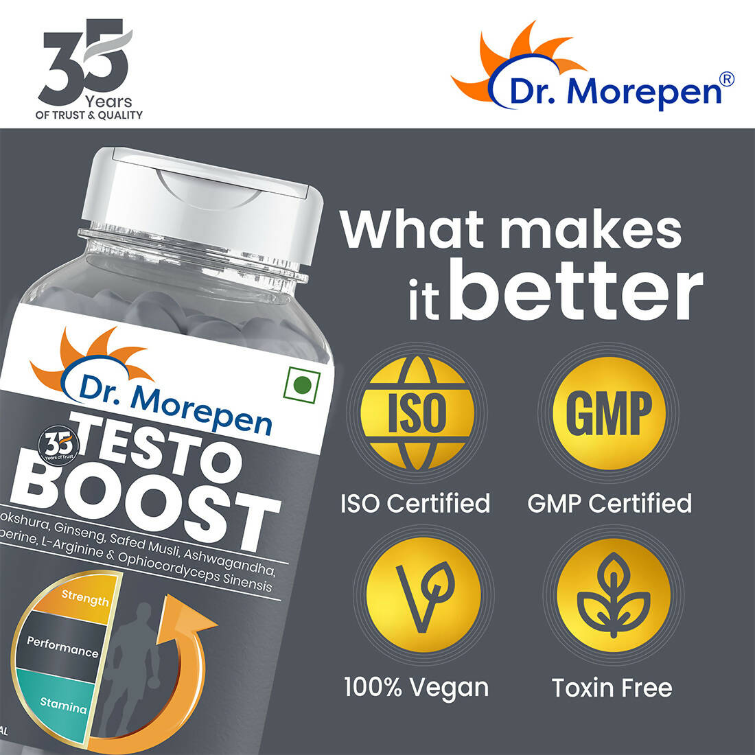 Dr. Morepen Testo Boost For Men | Increases Energy Stamina & Muscle Growth