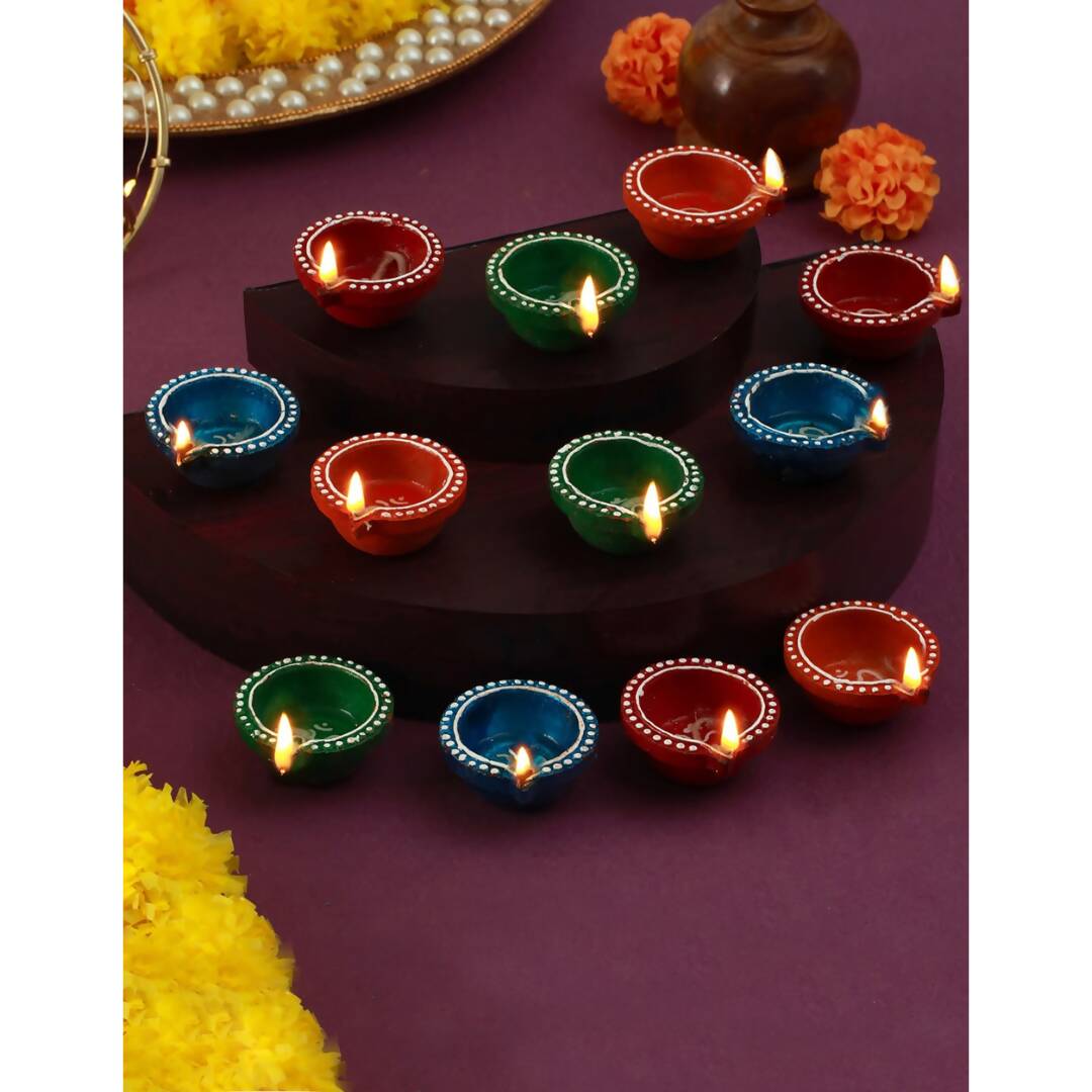 Buy Tied Ribbons Red Blue Pack of 12 Handcrafted Terracotta Clay Oil Diya