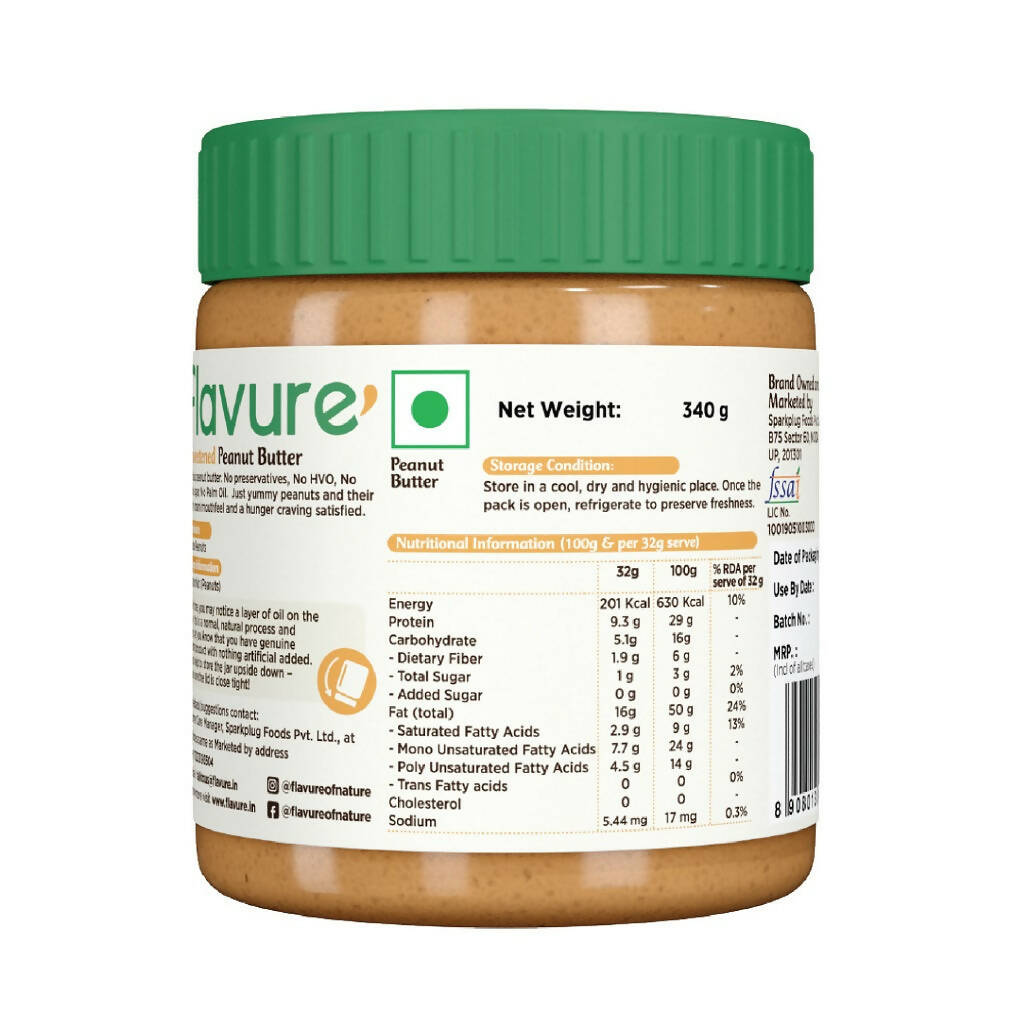 Flavure Unsweetened Peanut Butter  - Crunchy