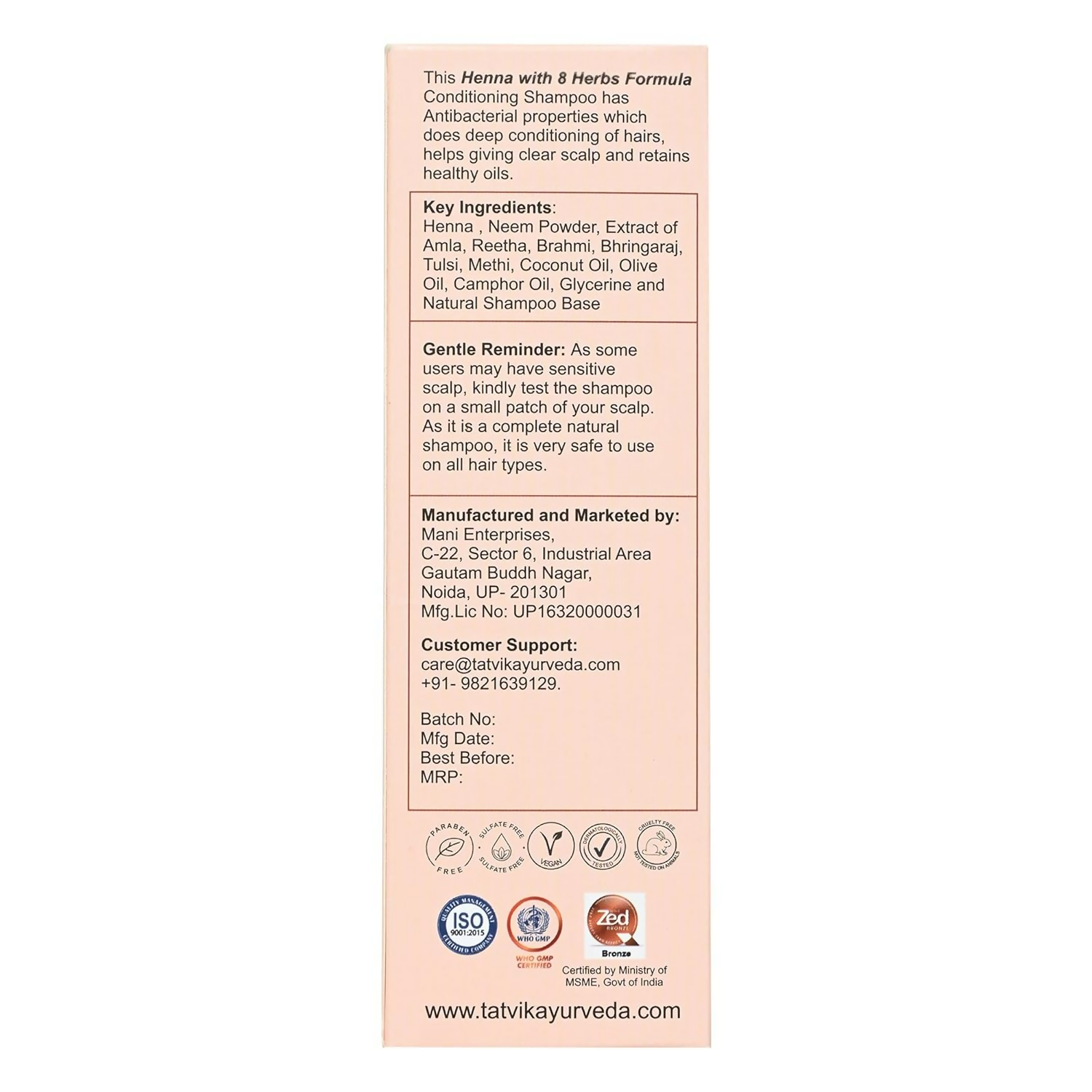 Tatvik Ayurveda Nirmalkesha Shampoo (Henna With 8 Herbs)