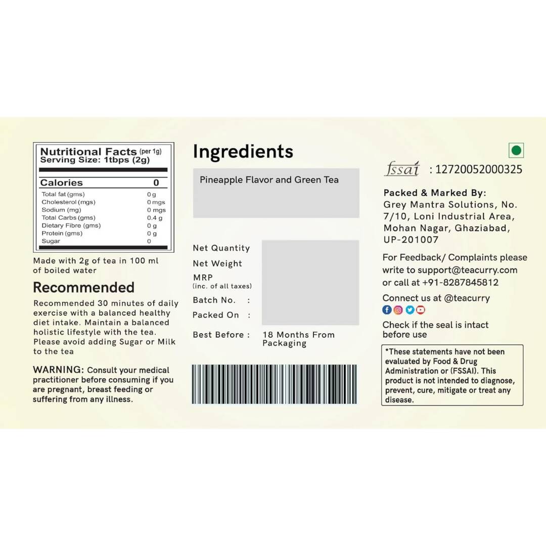 Teacurry Pineapple Green Tea Bags - Drmedicart