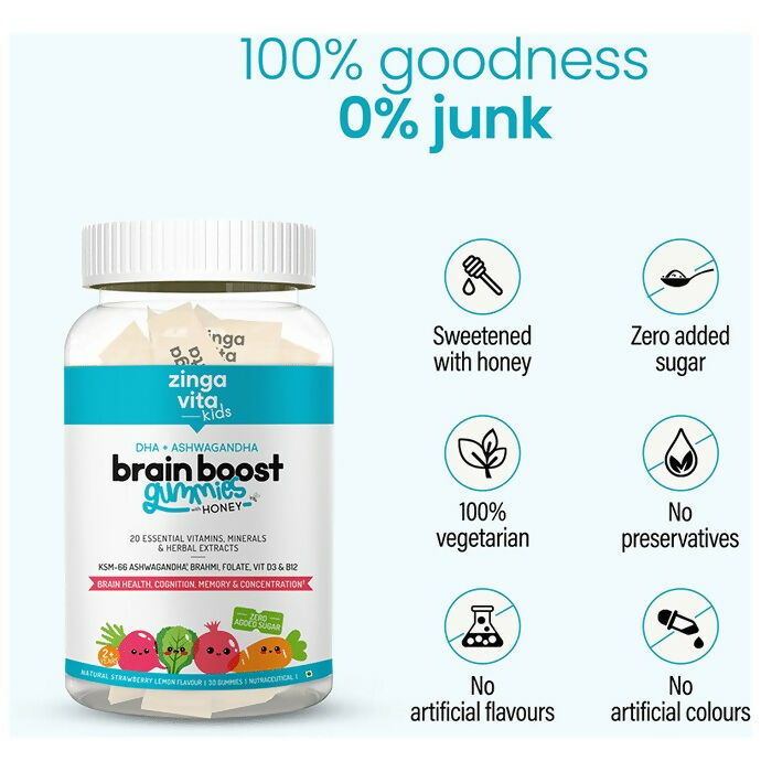 Zingavita DHA Brain Boost Gummies for Kids (2+ yrs) Strawberry Lemon Flavor - Drmedicart