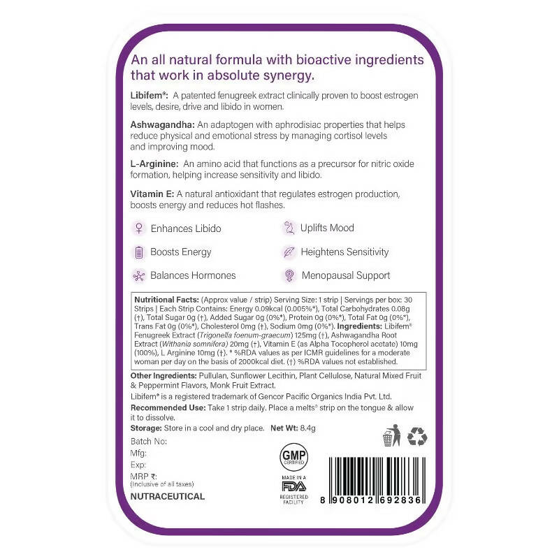 Wellbeing Nutrition Melts Into Her Desire Libifem + L-Arginine Strips - Mixed Fruit Flavor - Drmedicart