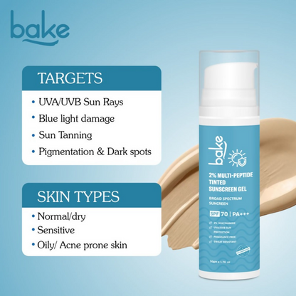 Bake 2% Multi Peptide Tinted Sunscreen Gel SPF 70 PA+++