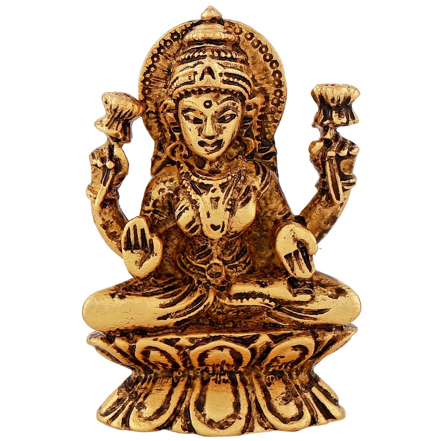 Estele Gold -Polished goddess of wealth Laxmi Devi on lotus Idol for Home/Car decor