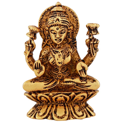 Estele Gold -Polished goddess of wealth Laxmi Devi on lotus Idol for Home/Car decor