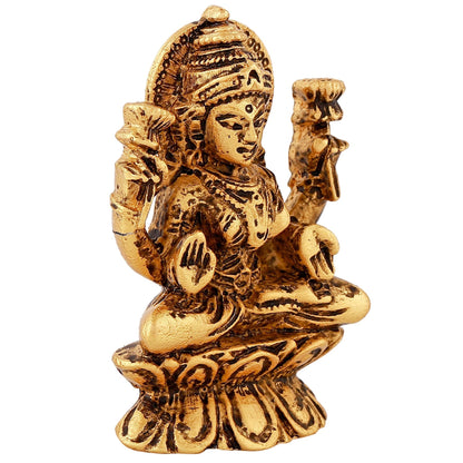 Estele Gold -Polished goddess of wealth Laxmi Devi on lotus Idol for Home/Car decor