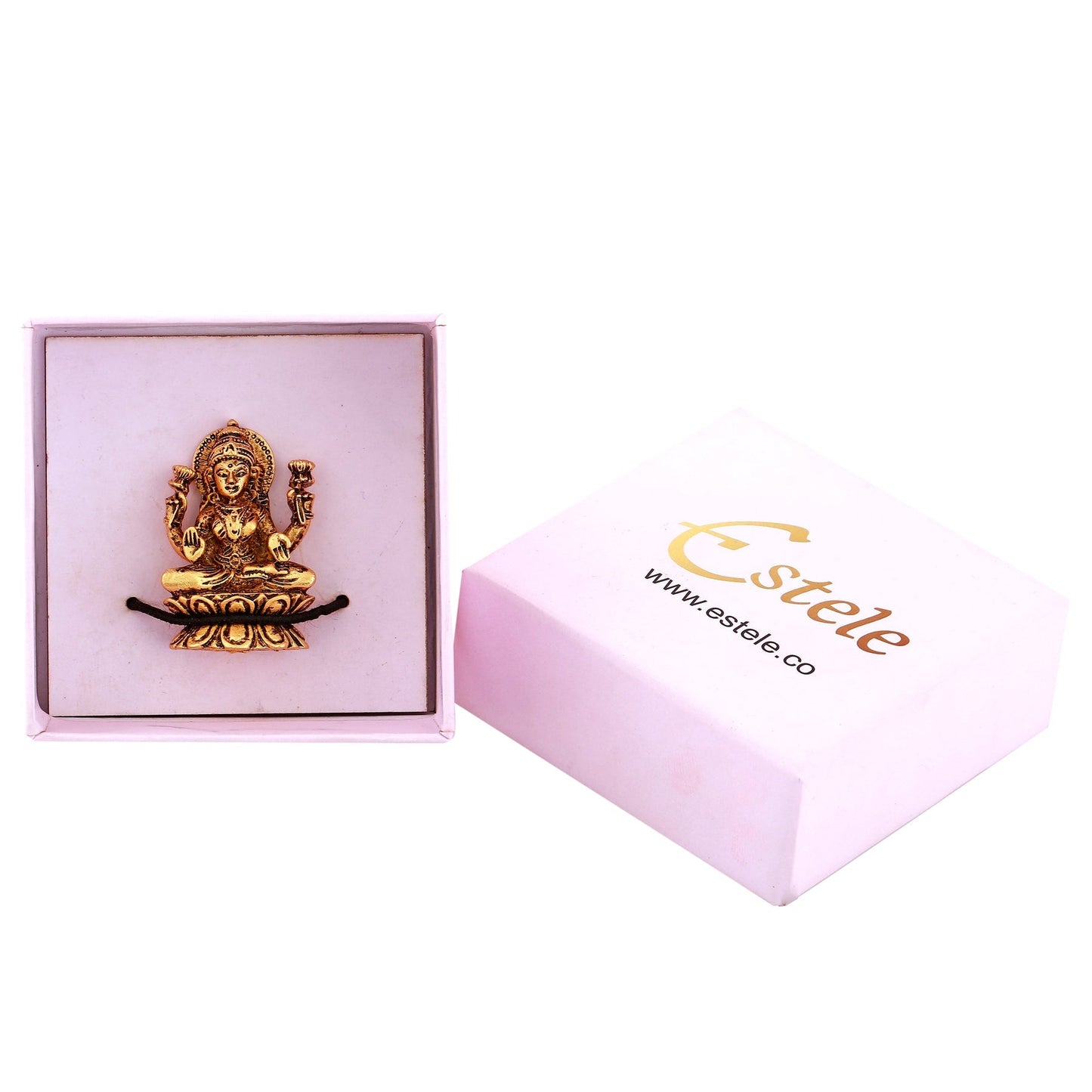 Estele Gold -Polished goddess of wealth Laxmi Devi on lotus Idol for Home/Car decor