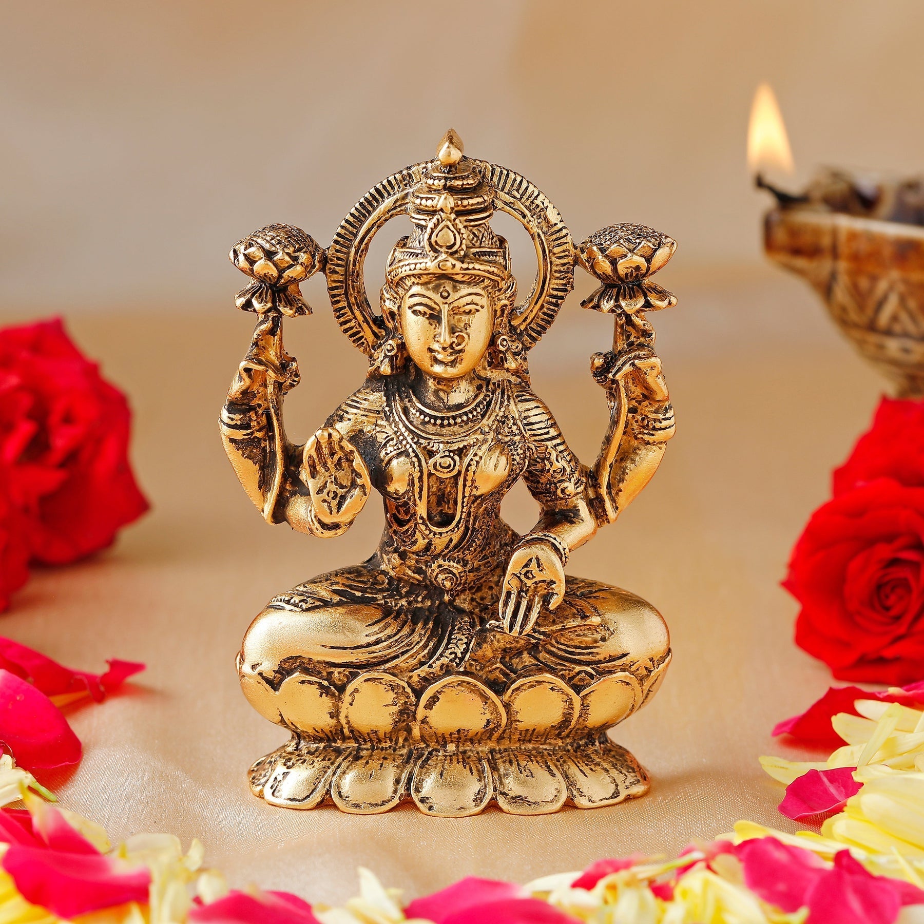 Buy Estele Gold-Polished goddess of wealth Laxmi Devi on lotus Idol for Pooja/Car decor