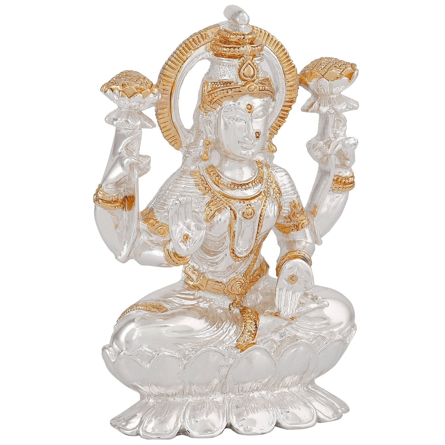 Estele Gold-Polished goddess of wealth Laxmi Devi on lotus Idol for Home/Car decor