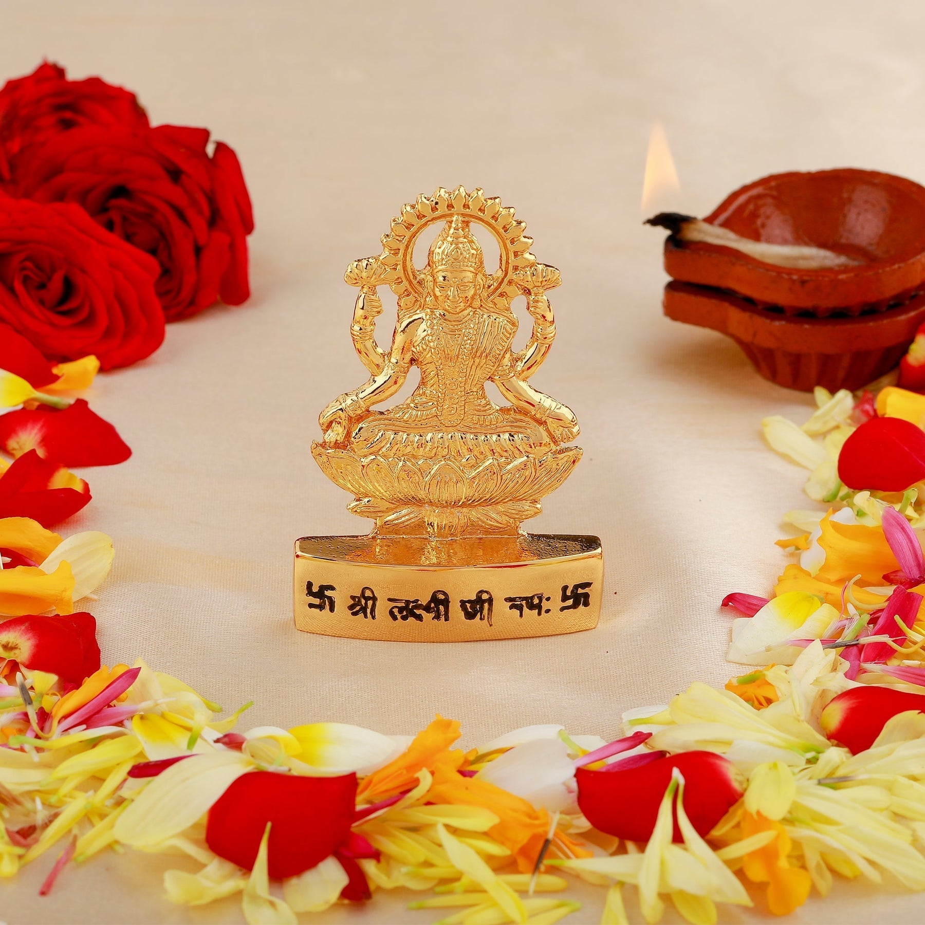 Buy Estele Gold-Polished goddess of wealth Laxmi Devi on lotus Idol for Home/Car decor