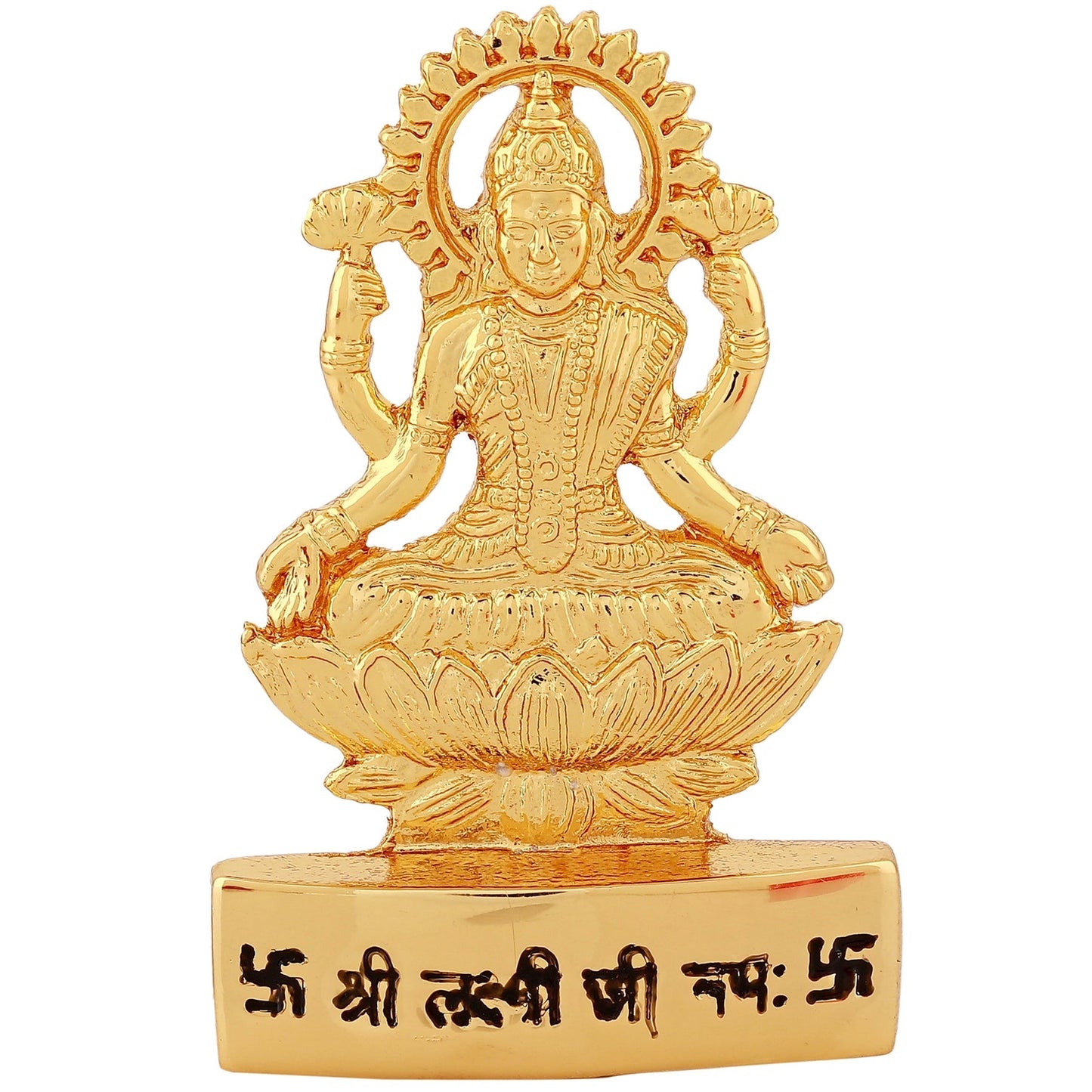 Estele Gold -Polished goddess of wealth Laxmi Devi on lotus Idol for Home/Car decor