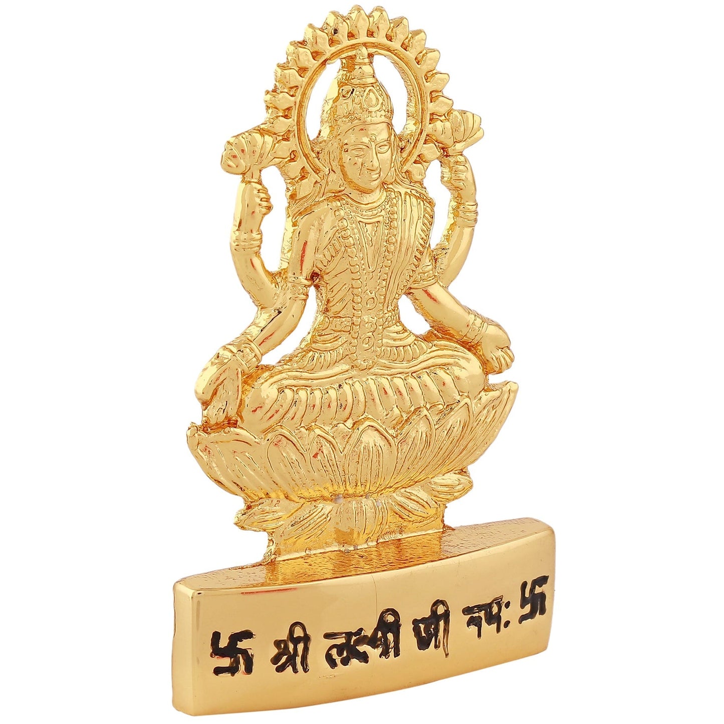 Estele Gold -Polished goddess of wealth Laxmi Devi on lotus Idol for Home/Car decor