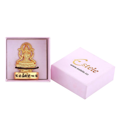 Estele Gold -Polished goddess of wealth Laxmi Devi on lotus Idol for Home/Car decor