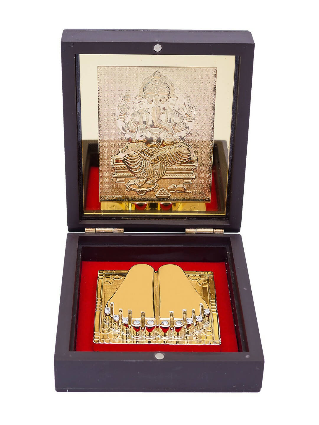 Golden Peacock 24-Ct Gold-Toned Gold Foil Ganesh Pooja Box