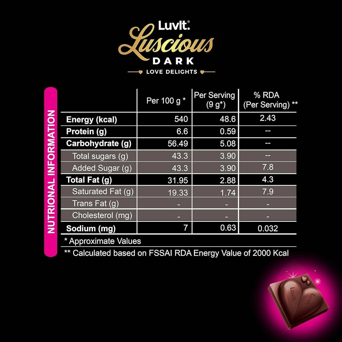 LuvIt Luscious Dark Love Delights - Heart Shaped Chocolate Bars