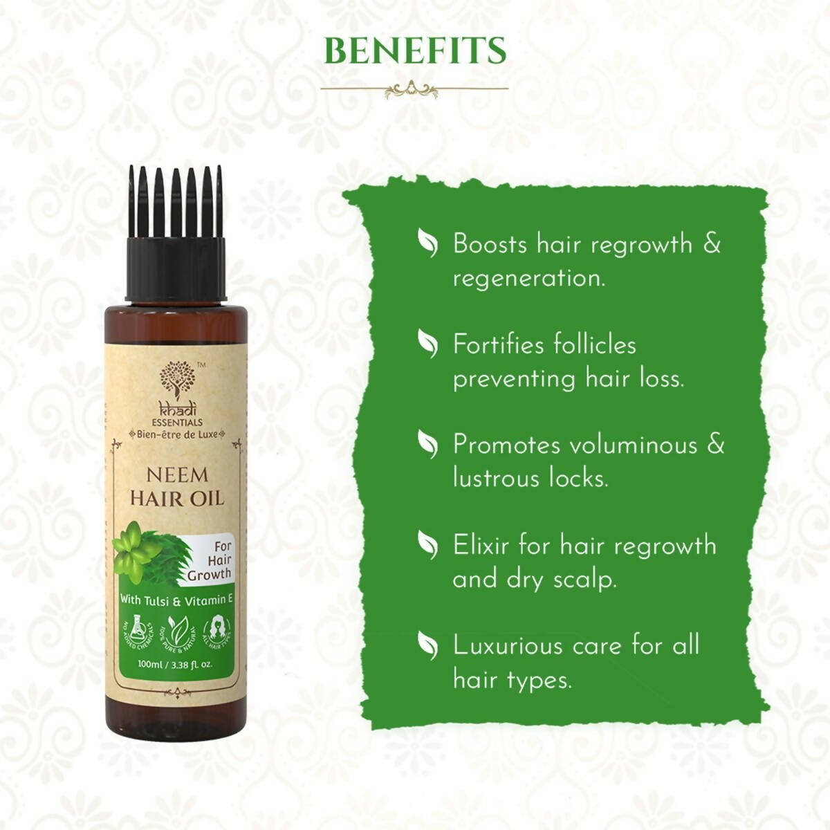 Khadi Essentials Neem Hair Oil with Tulsi & Vitamin E