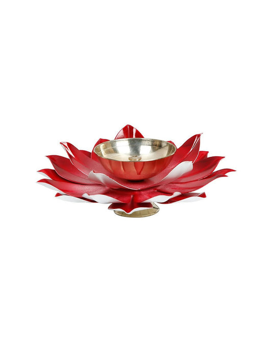 CraftVatika Red Lotus -Shaped Pooja Diya Oil Lamp