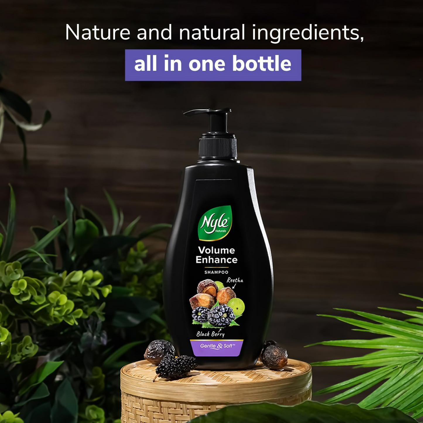 Nyle Naturals Volume Enhance Shampoo With Blackberry Reetha and Amla Gentle & Soft