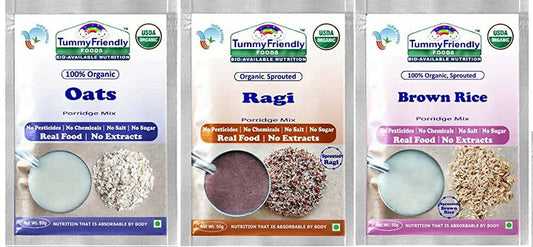 Buy TummyFriendly Foods Organic Sprouted Porridge Mixes Sprouted Ragi Powder, Sprouted Brown Rice and Oats Combo from DrMediCart, Ship from India to USA