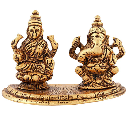 Estele Gold -Polished Goddess Laxmi & Lord Ganapati Idol for Pooja & Car Decor