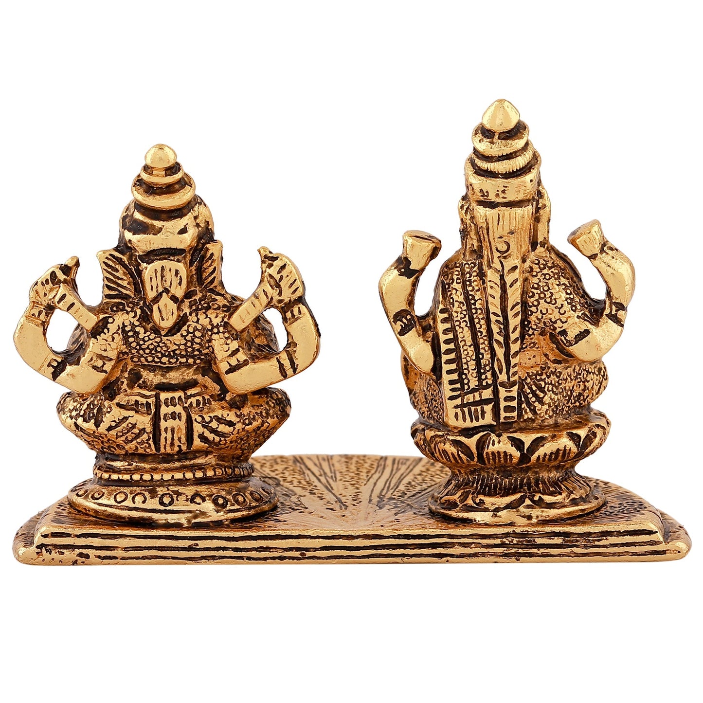 Estele Gold -Polished Goddess Laxmi & Lord Ganapati Idol for Pooja & Car Decor