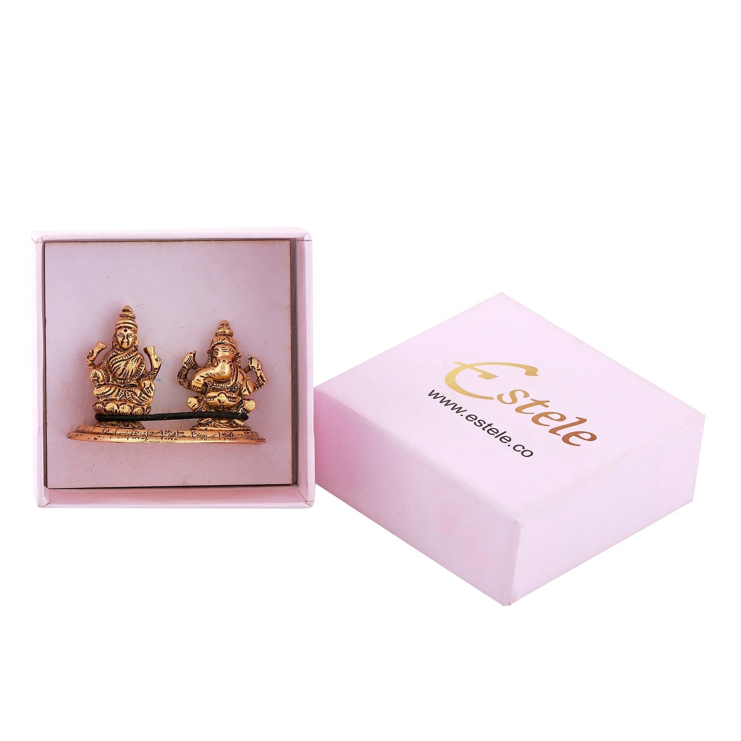 Estele Gold -Polished Goddess Laxmi & Lord Ganapati Idol for Pooja & Car Decor