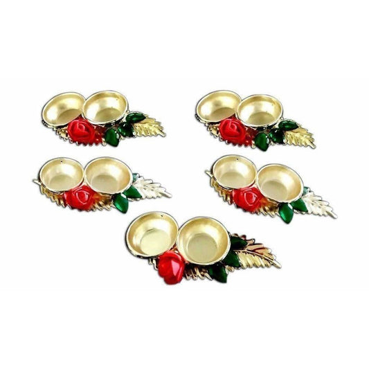 Leaf Shaped Haldi Kumkum Holder with Kundan Work – Single Piece