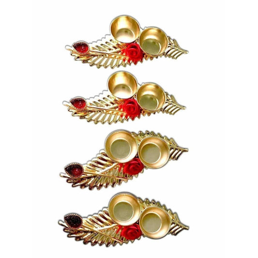 Traditional Leaf Shaped Haldi Kumkum Holder – 1 Piece for Puja Use