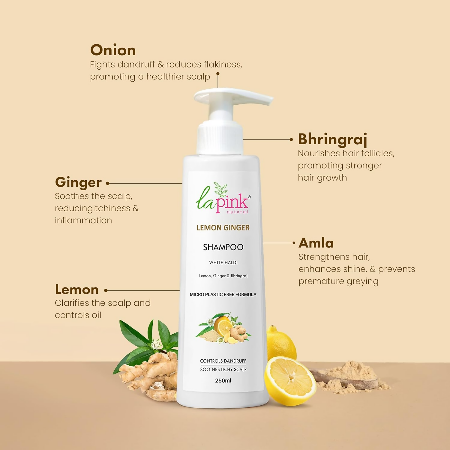 La Pink Lemon Ginger Shampoo With White Haldi