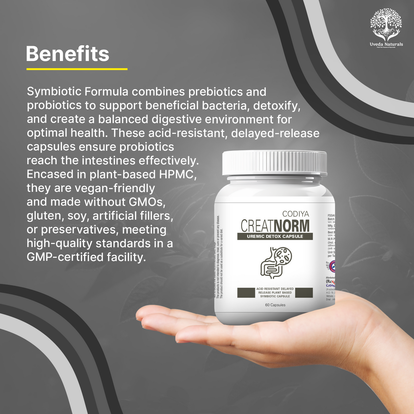 Uveda Naturals Creatnorm Capsules - 90 Billion Spores Probiotic & Prebiotic Formula