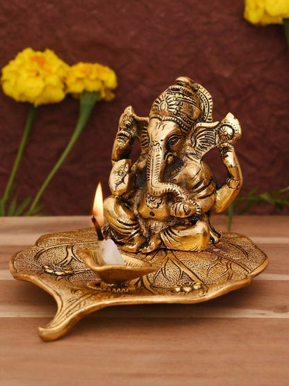Buy CraftVatika Gold Toned Aluminium Ganesh with Diya Idol