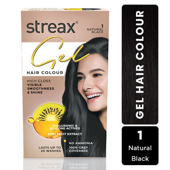 Streax Gel No Ammonia 100% Grey Coverage Hair Color - Natural Black
