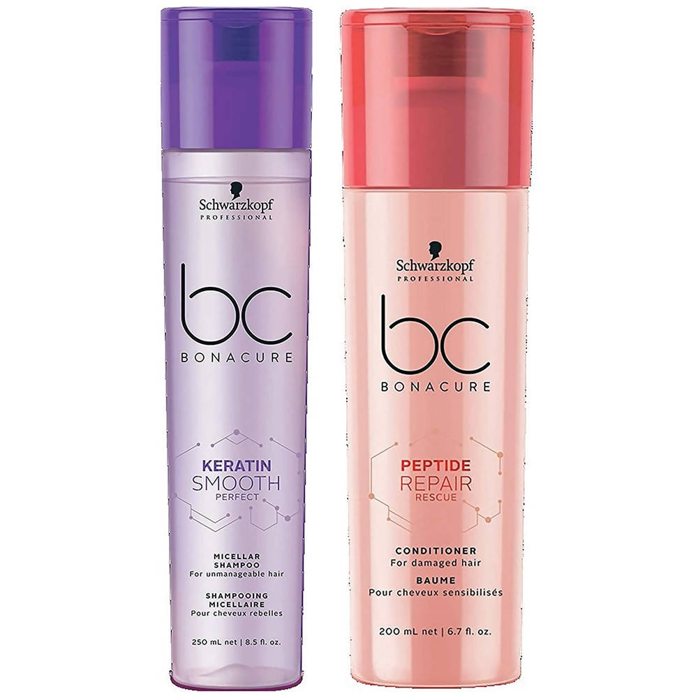 Buy Schwarzkopf Professional Keratin BC Bonacure Smooth Perfect Rescue Micellar Shampoo & Peptide Repair Conditioner Combo from DrMediCart, Ship from India to USA