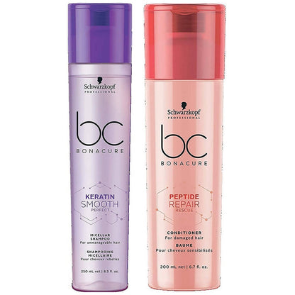 Buy Schwarzkopf Professional Keratin BC Bonacure Smooth Perfect Rescue Micellar Shampoo & Peptide Repair Conditioner Combo from DrMediCart, Ship from India to USA
