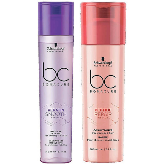 Buy Schwarzkopf Professional Keratin BC Bonacure Smooth Perfect Rescue Micellar Shampoo & Peptide Repair Conditioner Combo from DrMediCart, Ship from India to USA