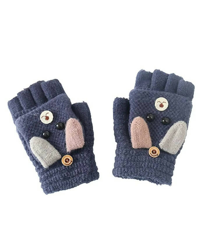 AHC Baby Winter Gloves Cute Cotton 2-In-1 Half Finger & Full Cover Lovely Animal Warm Mittens Knitted Gloves