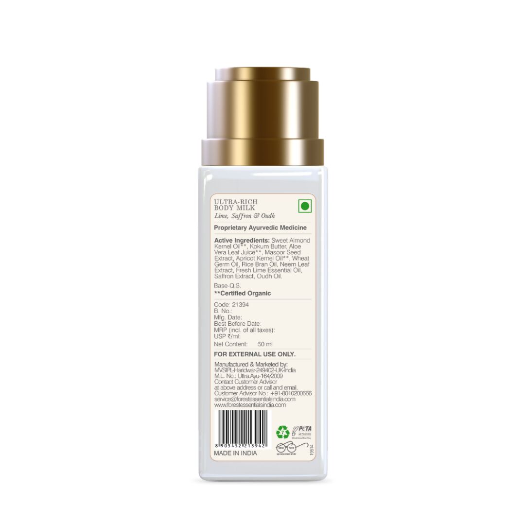 Forest Essentials Ultra-Rich Body Milk Lime Saffron & Oudh - Drmedicart