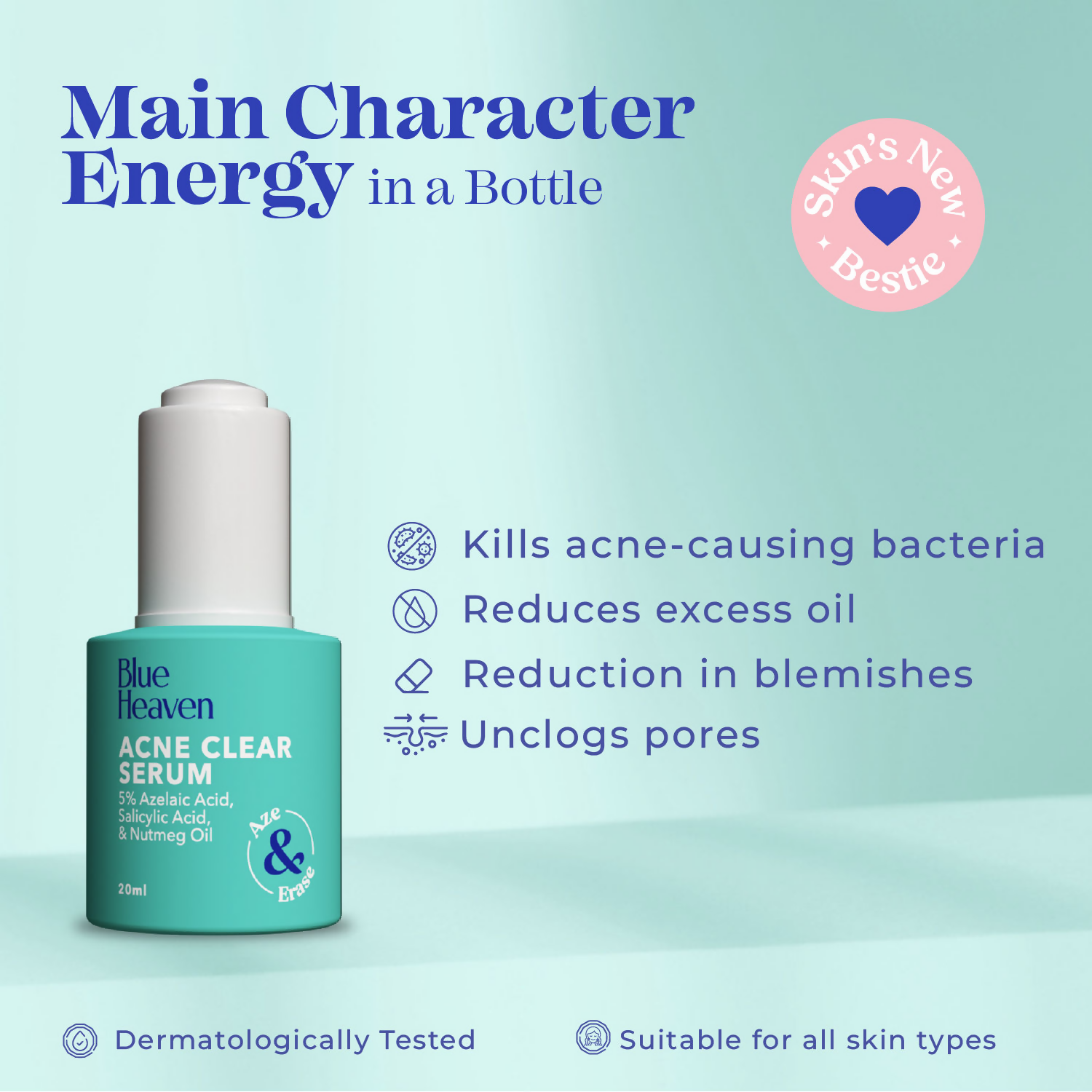 Blue Heaven Acne Clear Serum with 5% Azelaic Acid +1% Salicylic Acid + 0.5% Nutmeg Oil