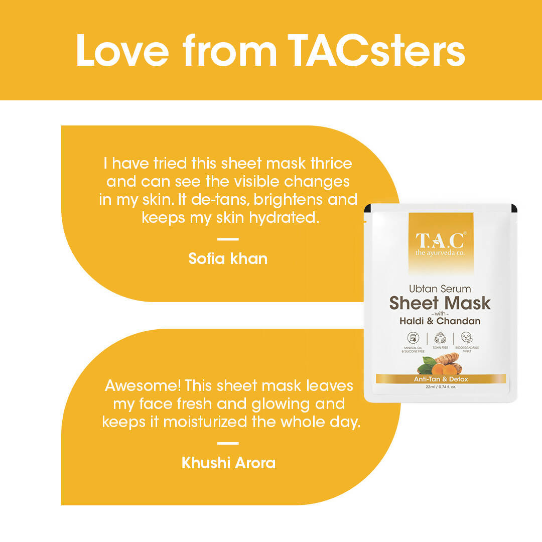 TAC - The Ayurveda Co. Ubtan Serum Sheet Mask | with Sandalwood, Saffron & Turmeric - DrMediCart