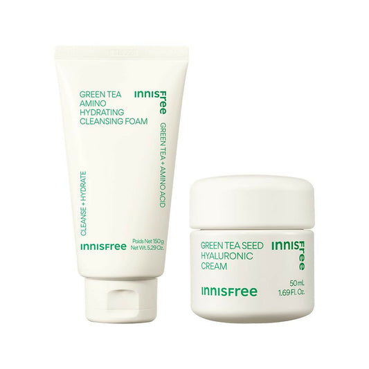 Innisfree Green Tea Hydrating Amino Acid Foam Cleanser & Green Tea Seed Cream