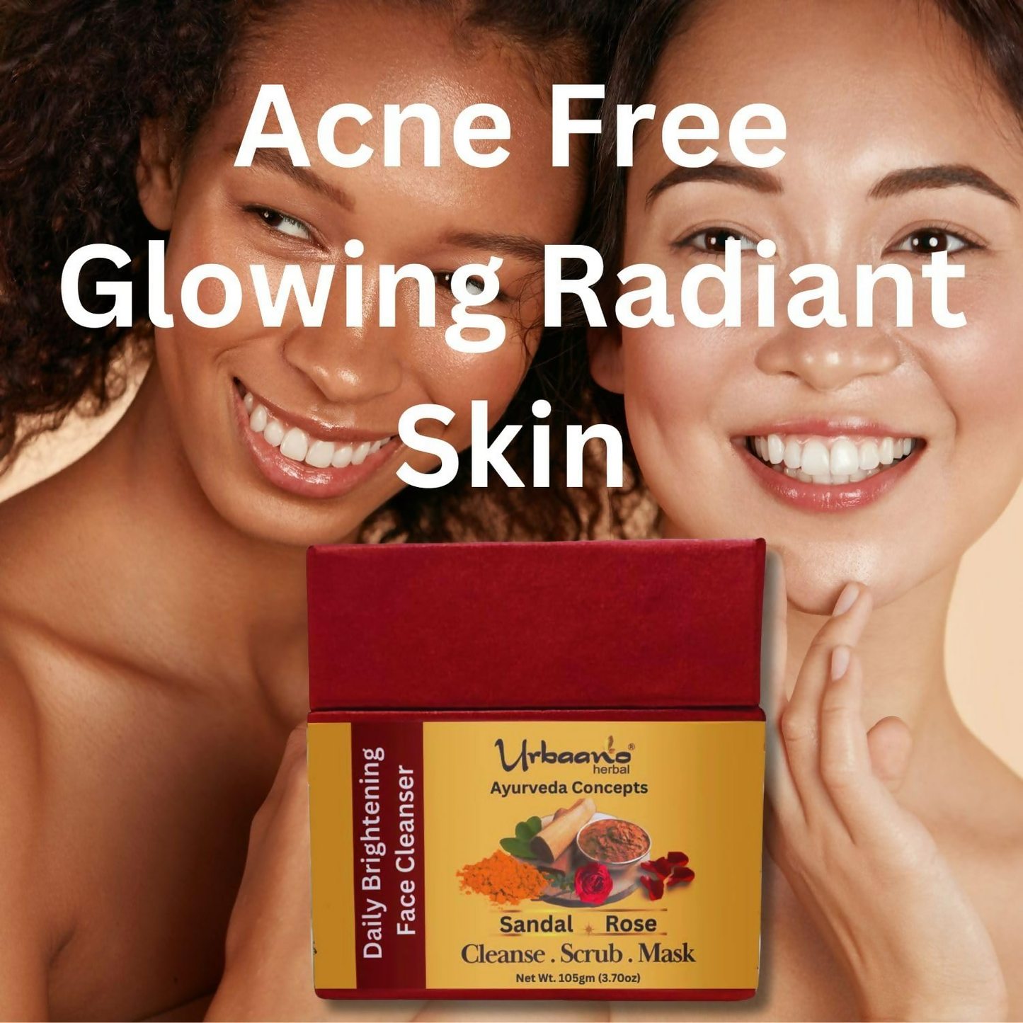 Urbaano Herbal Ayurveda Concepts Face Brightening Cleanser, Scrub, Mask 3-in-1 Instant Glow