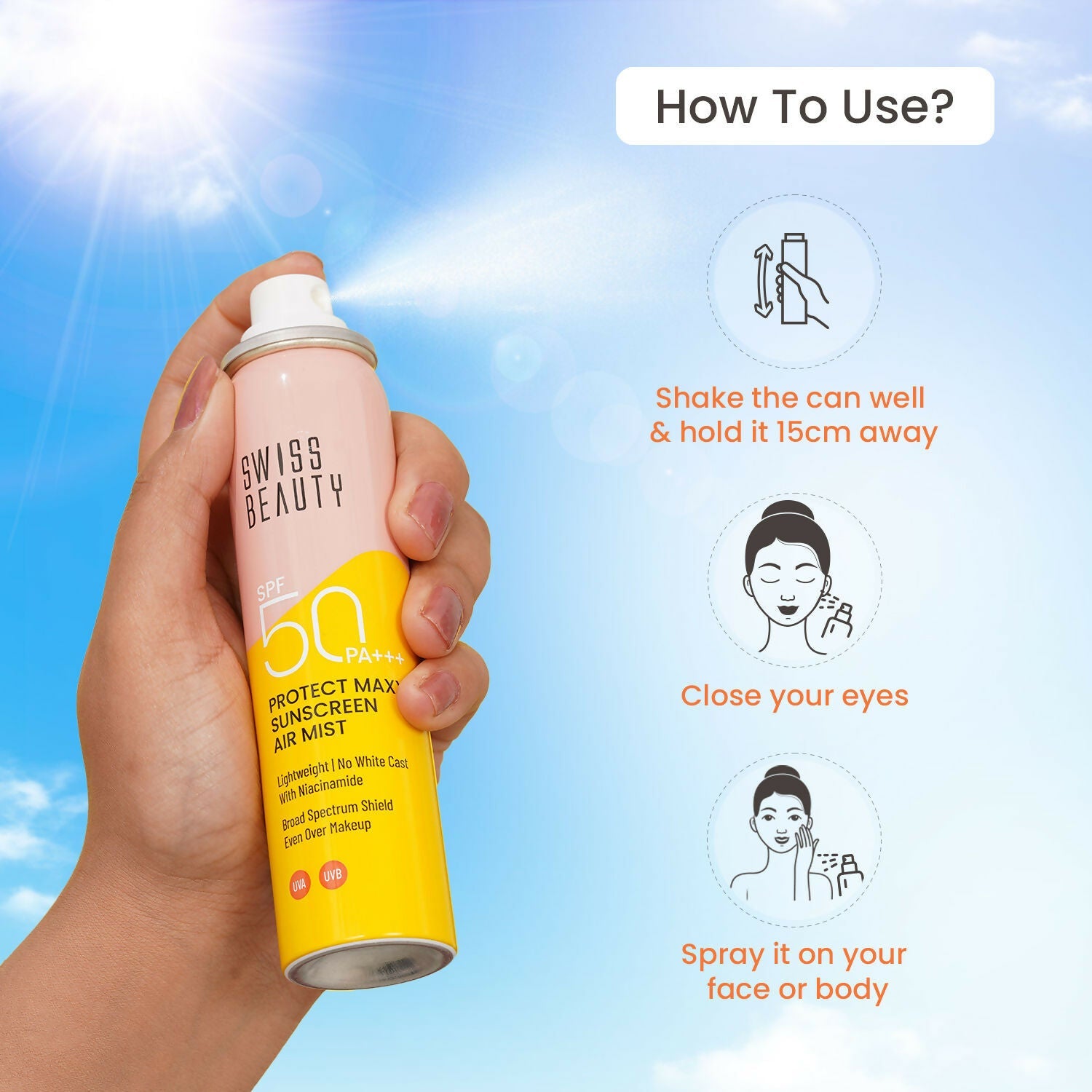 Swiss Beauty Protect Maxx Sunscreen Air Mist With SPF 50 PA+++